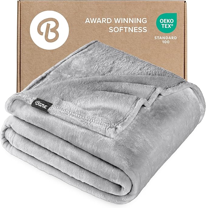 Bare Home Fleece Blanket - Twin/Twin Extra Long - Ultra-Soft Lightweight for Bed, Sofa, and Couch - Luxury Microplush - Cozy Warm Blanket (Twin/Twin XL, Light Grey)