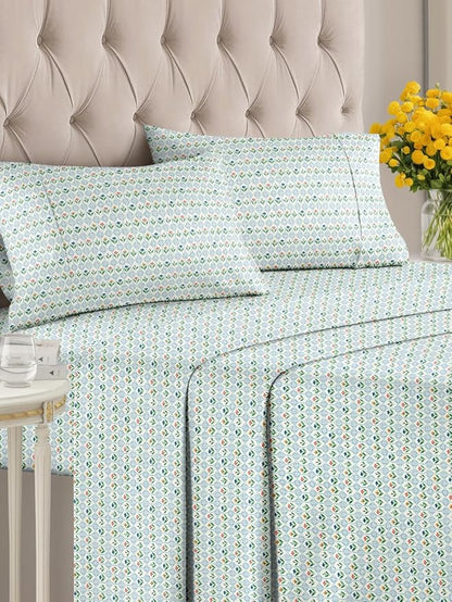 Floral Sheets - Flower Print Bed Sheet Set - 1 Flat, 1 Fitted & 2 Pillowcases w/ Deep Pockets - Comfy, Wrinkle & Fade Free - Boho Botanical Bedding - Soft, Breathable and Cooling - Cal King Size Set