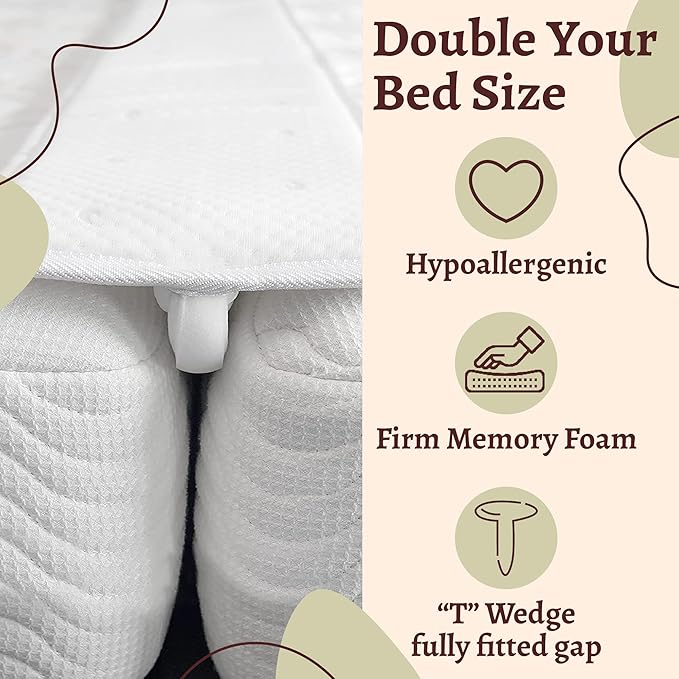 Greaton, 74.8” Bed Bridge Pad | Twin to King Mattress Converter Kit | Gap Filler for Adjustable Mattresses | Good for Guests Stay Overs & Family Room, White