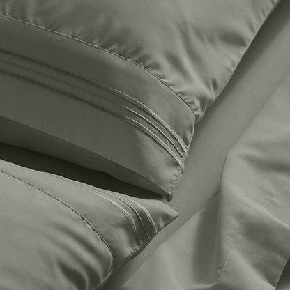 Mellanni Full Sheet Set - 6-Piece Iconic Collection Bedding, (Including 4 Pillowcases), 21-Inch Extra Deep Pocket, Easy Care, Ultra Soft, Cooling Sheets, Brushed Microfiber - Taupe