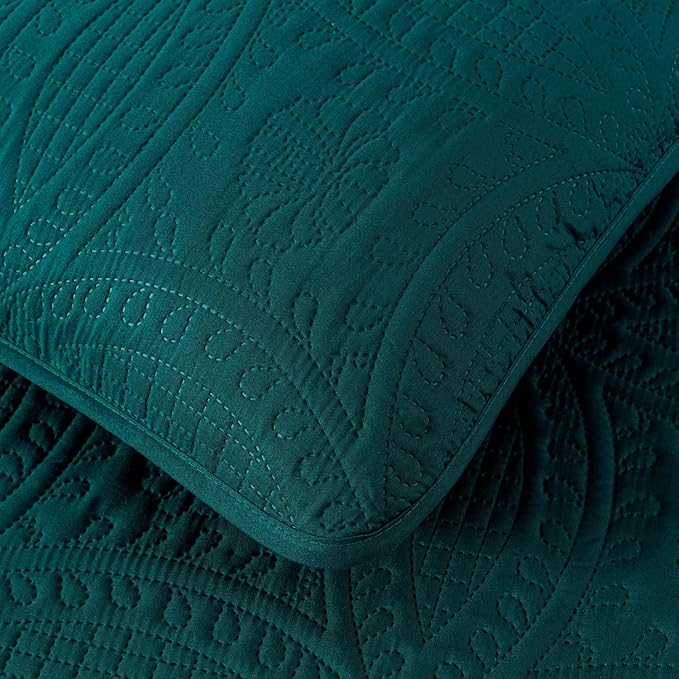 Chezmoi Collection Austin 3-Piece Oversized Bedspread Coverlet Set (King, Teal) | Oversized, Lightweight, Fade Resistant