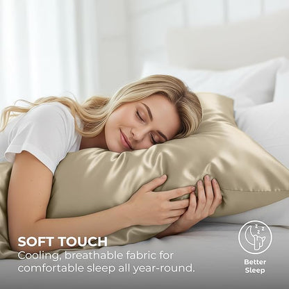 Satin Pillowcase 2 Pack - King Size (20"x40", Ivory) - Silky Pillow Cases for Hair and Skin - Satin Pillow Covers with Envelope Closure - Extra Soft Premium Microfiber