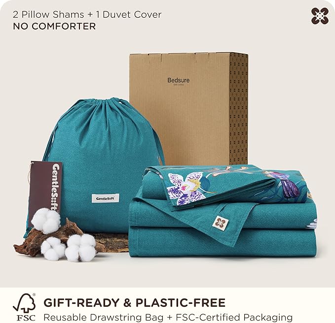 Bedsure Floral Duvet Cover King Size - 100% Cotton Reversible Vintage Teal Bird Duvet Cover Set, 3 Pieces Soft & Breathable PureWoven Bedding Set with 2 Pillow Shams (Chinoiserie Teal 104"x90")