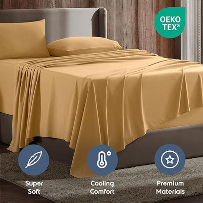 Nestl Queen Sheet Set - Luxury 1800 Ultra-Soft Microfiber Bed Sheets - Double Brushed - Deep Pockets - Easy Fit - 4 Piece Set - Bedding Sheets & Pillowcases (Queen, Camel Gold)
