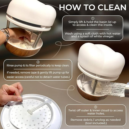 Mindsight ‘Calming Cloud’ Tabletop Water Fountain | Quiet Pump | Splash Resistant | Zen & Nature Décor | Promotes Focus, Stress Relief, Productivity, Sleep | Reminder to Pause & Reset | Desk Accessory