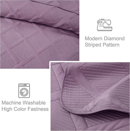 Exclusivo Mezcla Twin Size Quilt Set with Modern Striped Pattern, 2 Pieces Lightweight Dusty Lavender Quilts Bedding Set, Soft Bedspreads Coverlets for All Seasons