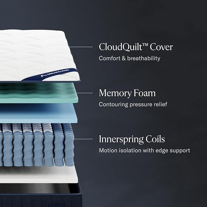 DreamCloud Classic 12" Full Mattress - Luxury Hybrid Gel Memory Foam - 365 Night Trial - Back Pain Relief - Fiberglass Free - Forever Warranty - Mattress in a Box - CertiPUR-US Certified