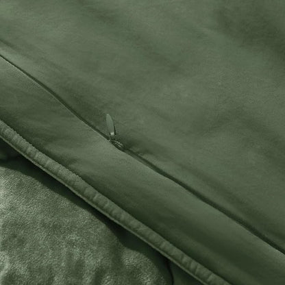 KASENTEX Greek Velvet King Quilt Set, Ultra-Soft Luxe Sheen, 100% Cotton Backing, 150GSM Down-Alternative Fill, Expanded 108×98" Coverage for Fuller Side Drape (1 Quilt + 2 Pillow Shams), Loden Green