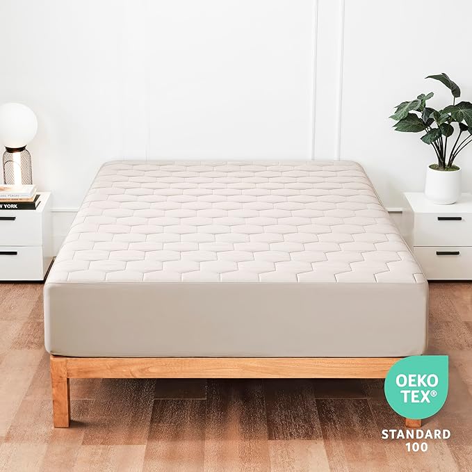 Hearth & Harbor California King Size Quilted Fitted Mattress Pad Cover, 100% Waterproof Mattress Protectors, Deep Pocket Fitted Mattress Cover 8" - 21" (72" x 84", Beige Cream)