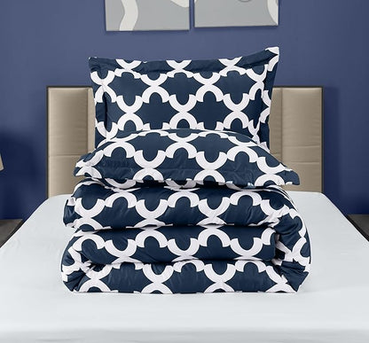 Queen Comforter Set 3 Piece Navy by Utopia Bedding, Printed Comforters Queen Size, Bedding Comforters Sets, Down Alternative Soft Bed Set, 1 Comforter (88 x 88 inches) 2 Pillow Shams (20 x 26 inches)