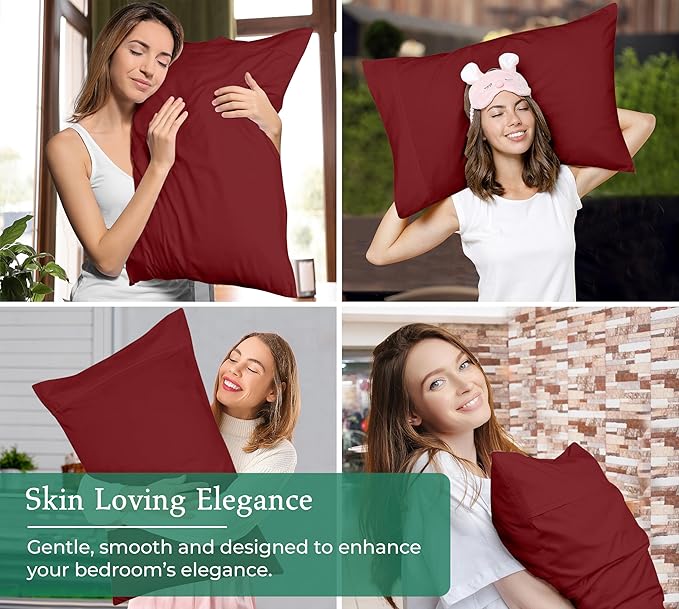 Royale Linens Queen Pillowcase Set of 2 - Bed Pillow Cover - 20" x 30" - Red Pillowcases - 1800 Brushed Microfiber, Wrinkle & Fade Resistant - Soft & Cozy- Queen Size Pillow Case (Queen, Tango Red)