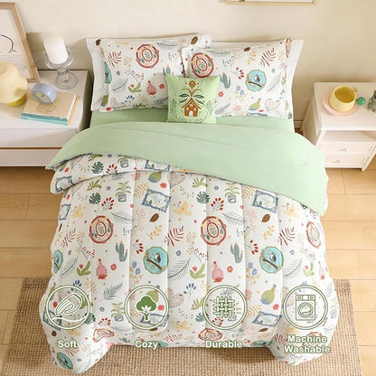 Twin Comforter Set for Girls-3 Pieces Forest Friends Twin Bedding Set with 1 Comforter, 1 Decor Pillow, 1 Pillow Sham