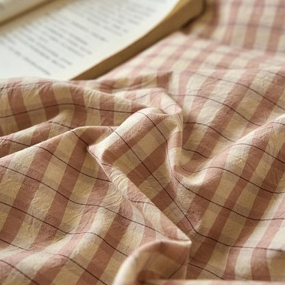 EAVD Vintage Style Pink&Tan Plaid Duvet Cover Full Soft 100% Washed Cotton Chic Checkered Gingham Bedding Set with 2 Pillowcases Farmhouse Gingham Duvet Cover with Zipper Closure
