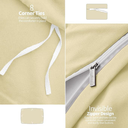 VACVELT 5 Piece Pinch Pleated Duvet Cover King Size Set, Beige Pintuck Duvet Cover with Zipper & 8 Ties, Shabby Chic Microfiber + 2 Pillow Shams + 2 Pillowcases, No Comforter