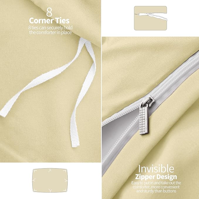 VACVELT 5 Piece Pinch Pleated Duvet Cover Full/Queen Size Set, Beige Pintuck Duvet Cover with Zipper & 8 Ties, Shabby Chic Microfiber + 2 Pillow Shams + 2 Pillowcases, No Comforter