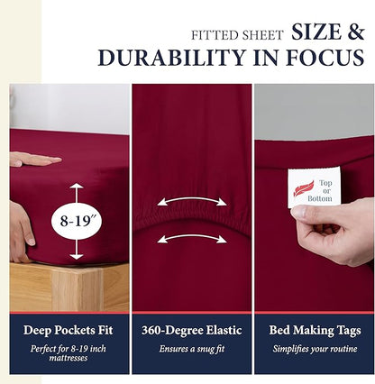 Ashton Sheets 100% Egyptian Cotton Sheets King Size - 1200 Thread Count King Size Sheets Set Egyptian Cotton, 4 PC Luxury Bedsheet (Burgundy), Soft, Cooling, 17" Deep Pocket Sateen Weave Bedsheet Set