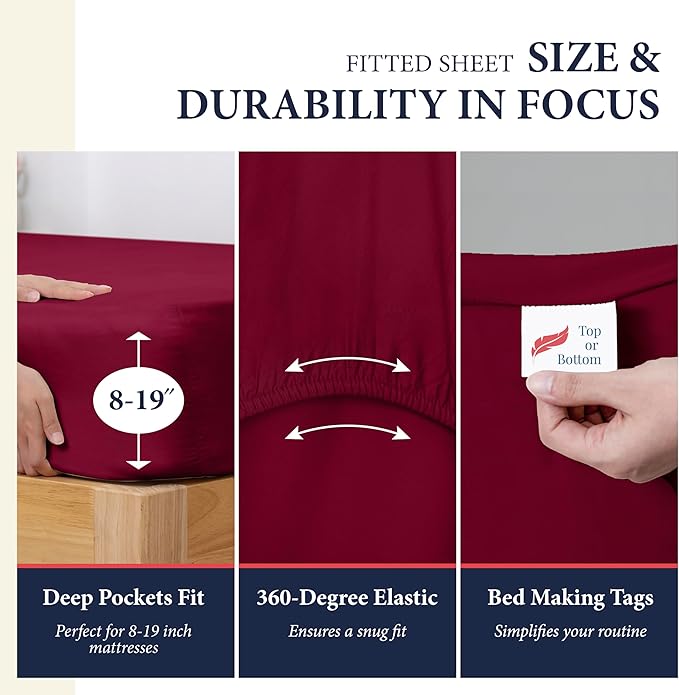 Ashton Sheets 100% Egyptian Cotton Sheets California King Size - 1200 Thread Count Cal King Sheet Set Egyptian Cotton, 4 PC Luxury Bedsheet (Burgundy), Soft, Cooling, 17" Deep Pocket Bedsheet Set