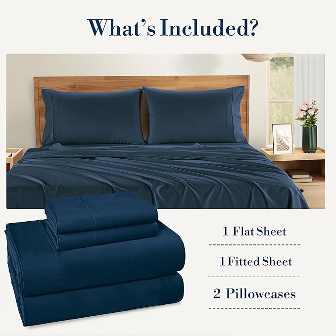 Casa Platino Twin XL Sheets Set – 100% Cotton Bed Sheets Twin XL, Breathable & Crisp Percale 4 Piece Set, 15" Deep Pocket for A Secure Fit, Ultra Soft & Cozy, Fit – Navy Blue