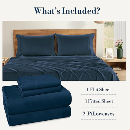 Casa Platino Twin XL Sheets Set – 100% Cotton Bed Sheets Twin XL, Breathable & Crisp Percale 4 Piece Set, 15" Deep Pocket for A Secure Fit, Ultra Soft & Cozy, Fit – Navy Blue