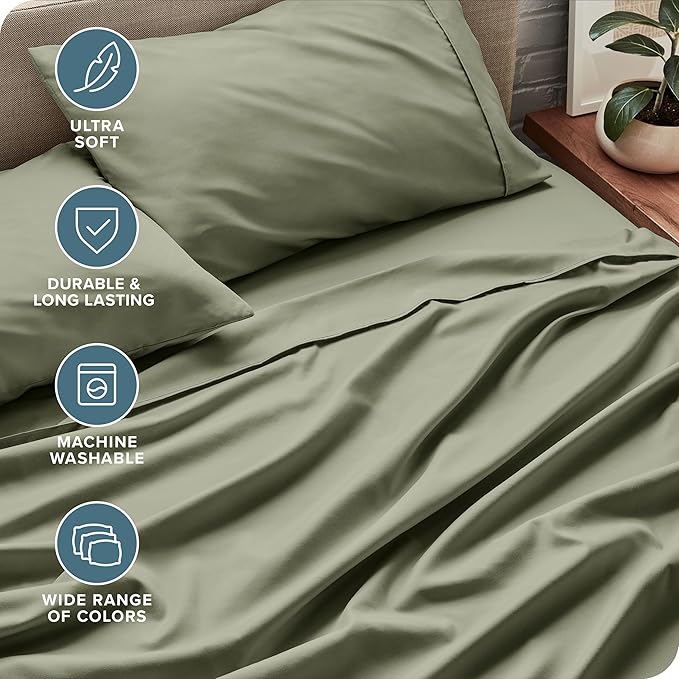 Bare Home Full Sheet Set - 1800 Ultra-Soft Microfiber Full Bed Sheets - Double Brushed - Deep Pockets - Easy Fit - 4 Piece Set - Bedding Sheets & Pillowcases (Full, Sage)