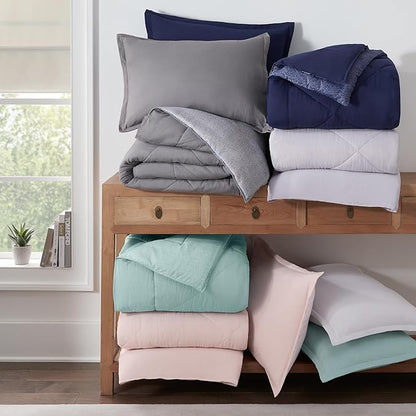 Serta Supersoft Cooling 2 Piece Reversible Comforter Set with Pillow Covers for All Season, Twin/Twin XL, Peacoat