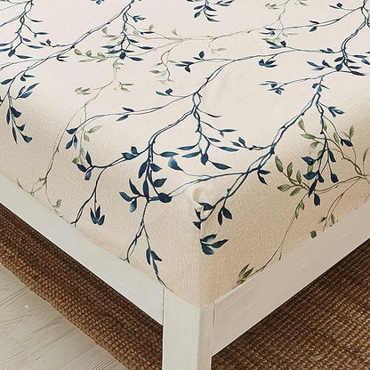 JSD Beige Leaves Print Sheet Set Cal King, 4 Piece Soft Botanical Microfiber Sheets Extra Deep Pocket Wrinkle Free