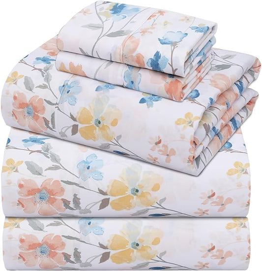 ZOYER 100% Cotton Sheets – Split King Size Percale Bedding, Cooling & Breathable, Durable with a Crisp, Soft & Comfortable Feel, 16" Deep Pocket, 5-Piece Set, Summer Spring