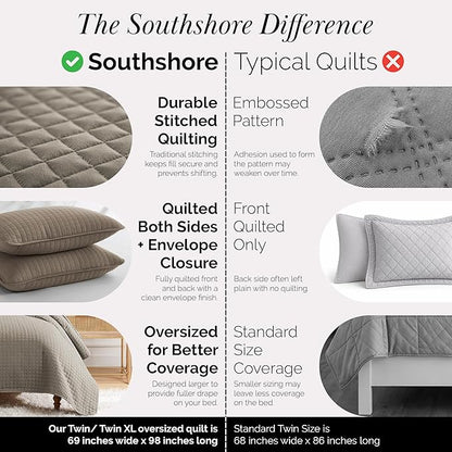 Southshore Fine Living, Inc. Quilt Comforter Twin XL Bedding Set for College Dorm Room, Bedding Essentials, Stain Resistant, Machine Washable Bed Spread, XL/Twin Comforter Set with Sham, Dark Taupe