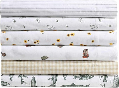 Eddie Bauer - Sheet Set, Cotton Percale Bedding with Matching Pillowcase, Crisp & Breathable, 200-Thread Count, Classic Comfort Essentials (Little Gingham Beige, King)