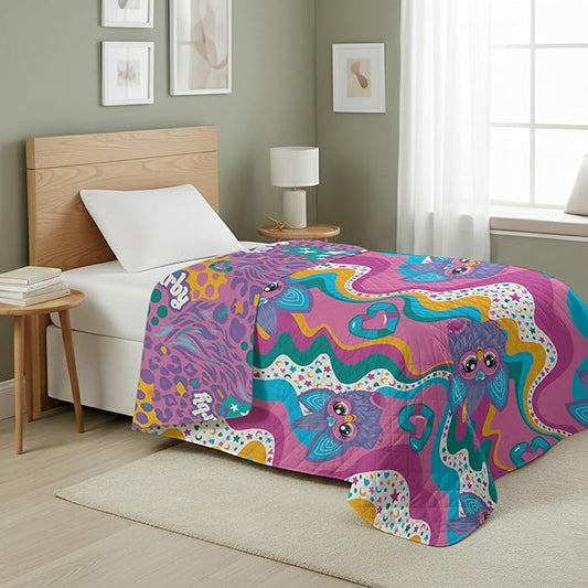 Northwest Furby Furby World Quilted Blanket, Comfy Throw, Adults Boys Girls, Soft Lightweight Bedding for Bed, or Couch, 60 x 80 inches