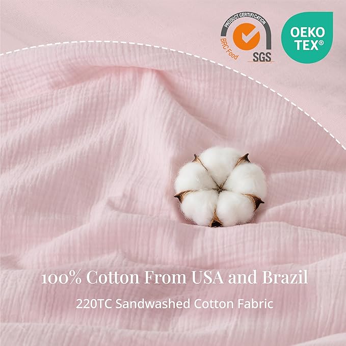 RRENEWROOTS Pink Twin Duvet Cover, 100% Sandwashed Cotton Soft Twin Size Duvet Cover Set 3 Pieces with Zipper Clousre & Corner Buttons (Pink, Twin 69 x 90)