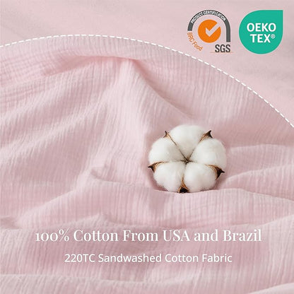 Pink Duvet Cover King, 100% Sandwashed Cotton Soft King Size Duvet Cover Set 3 Pieces with Zipper Clousre & Corner Buttons (Pink, King 104 x 90)