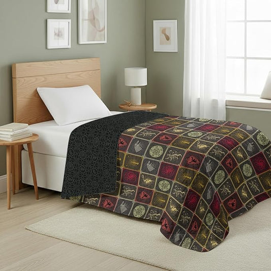 Northwest Warner Bros Game of Thrones Symbolic Sigils Quilted Throw Blanket, Fantasy House Emblems, Adults Boys Girls, Soft Lightweight Bedding for Bed, or Couch, 60 x 80 inches