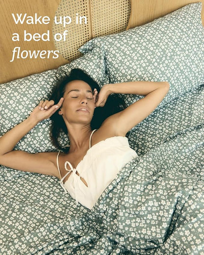 Floral Sheets - Green Floral Bed Sheet Set - 1 Flat, 1 Fitted & 2 Pillowcases w/ Deep Pockets - Comfy, Wrinkle & Fade Free - Boho Botanical Bedding - Ultra-Soft, Breathable & Cooling - Full Size Set