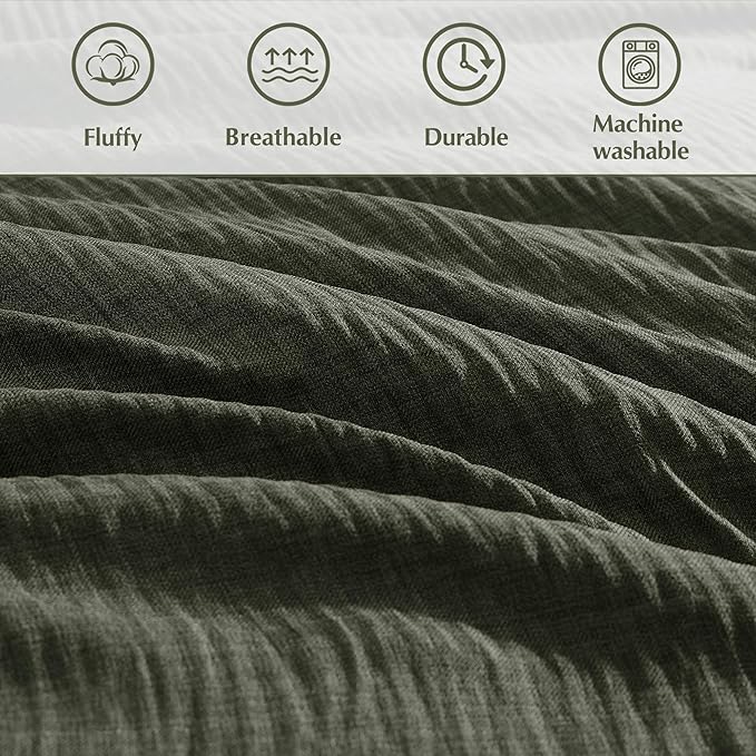 Geniospin King Size Comforter Set- 7 Piece Dark Green Textured King Bedding Set, Soft Solid Bed in a Bag for All Season, King Comforter Set with Sheets(Dark Green,102''x90'')