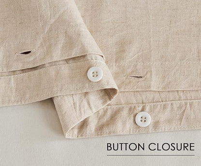 SLEEPBELLA Linen Duvet Cover Set King Size-1 Duvet Cover with 2 Pillow Shams with Button Closure Soft Breathable Farmhouse