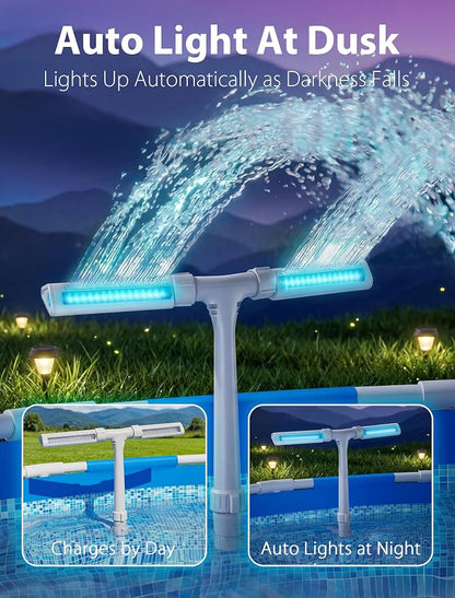 POOLHOUR 2026 Upgrade Height Solar Pool Fountain with 10-Color 4-Mode LED Lights, Auto Light-Sensing Pool Sprinkler Fountain for Above/Inground Pools, 360° Adjustable Spray for 8-16°F Cooling（White）