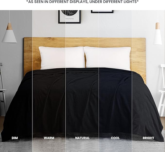 Utopia Bedding Black 100% Cotton Blanket [Twin Size - 90x72 Inch] Lightweight, Soft and Breathable Thermal Dorm Bed Blanket for All Seasons