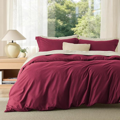 Bedsure Duvet Cover King Size - Soft Double Brushed Bedding Set for Kids & Adults, Zipper Closure, 3 Pieces, Includes 1 Duvet Cover (104"x90") & 2 Pillow Shams, NO Comforter, Burgundy Red
