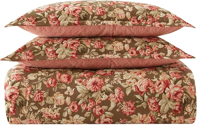 Laura Ashley - King Comforter Set, Soft Cotton Bedding with Matching Shams, Floral Home Decor, Oeko-Tex Certified (Bloomsbury Brown, King)