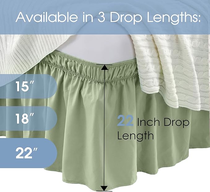 FreshCulture King Bed Skirt, Dust Ruffle for King Size Bed, Easy Fit with 22-Inch Tailored Drop, Elastic Wrap Around Bed Skirt King Size, Hotel Quality Bed Skirts for Adjustable Bed (Sage Green)