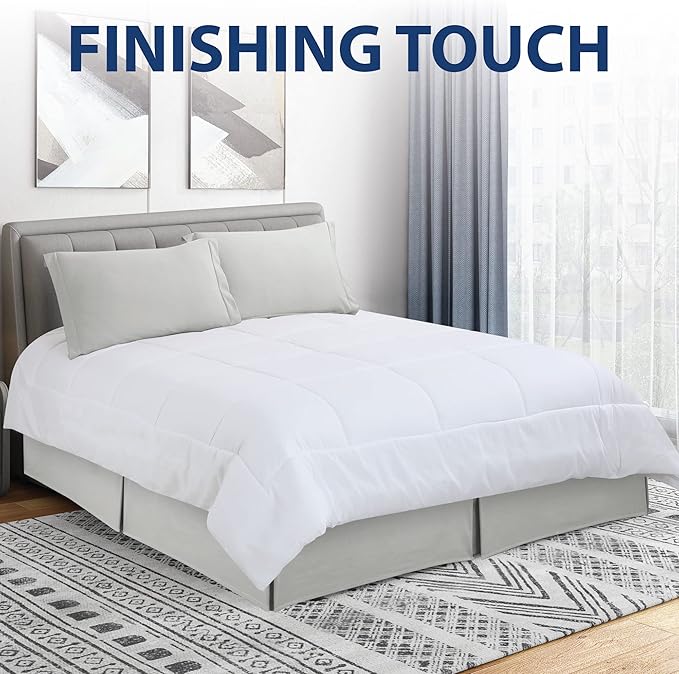Cathay Home Double Brushed Microfiber Pleated Easy Fit Bed Skirt, Ultra Soft, Fade and Wrinkle Resistant - Light Grey, California King