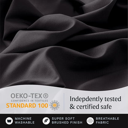 LuxClub 3 PC Sheet Bed Sheets Deep Pockets 18" Eco Friendly Wrinkle Free-Kids-Fitted Sheets Machine Washable Hotel Bedding Silky Soft - Black Twin
