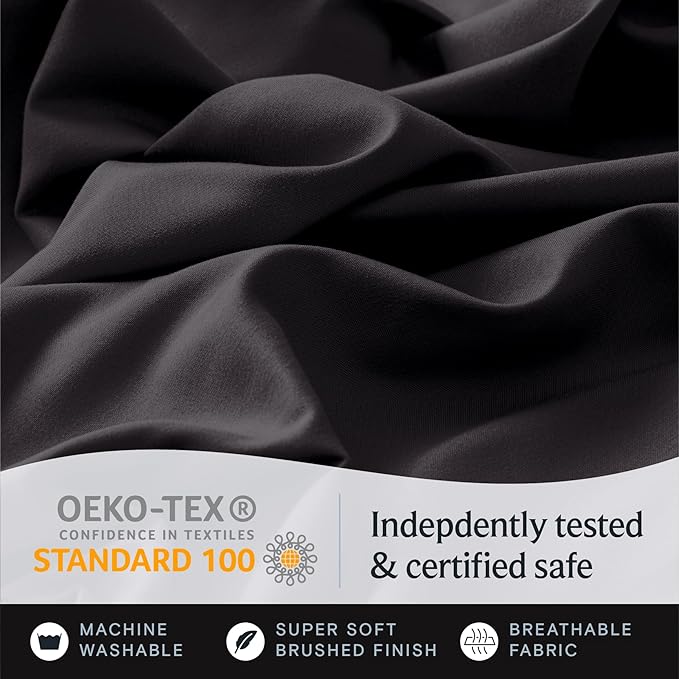 LuxClub 4 PC Full Sheet Set, Breathable Luxury Bed Sheets, Deep Pockets 18" Wrinkle Free Cooling Bed Sheets Machine Washable Hotel Bedding Silky Soft - Black Full