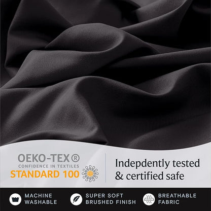 LuxClub 4 PC Full Sheet Set, Breathable Luxury Bed Sheets, Deep Pockets 18" Wrinkle Free Cooling Bed Sheets Machine Washable Hotel Bedding Silky Soft - Black Full