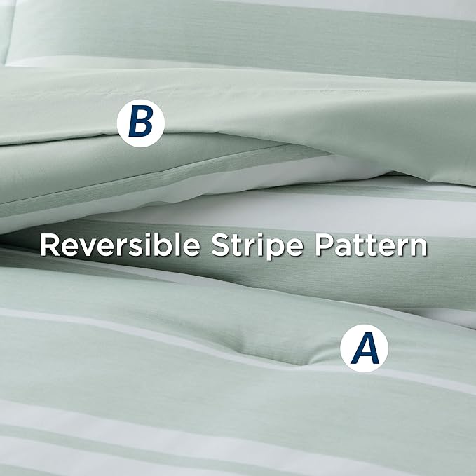 Bedsure Twin Comforter Set 5 Pieces, Sage Green Striped Bedding Set for All Seasons, Reversible, Cationic Dyeing Bed in a Bag with Comforter, Sheets, Pillowcase & Sham