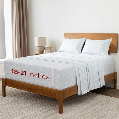 Mellanni Extra Deep California King Sheets - 4 PC Iconic Collection Bedding - Luxury, Ultra Soft, Cooling Bed Sheets - Wrinkle, Fade, Stain Resistant (Cal King, Laced Sky Blue)