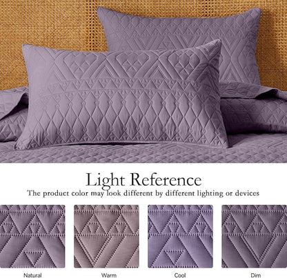 akkialla Twin Quilt Set, Grayish Purple Lightweight Microfiber Bedspread Coverlet, Boho Geometric Pattern, Soft All-Season Bedding, 2-Piece (1 Quilt, 1 Pillow Sham) | Breathable fabric, Modern style