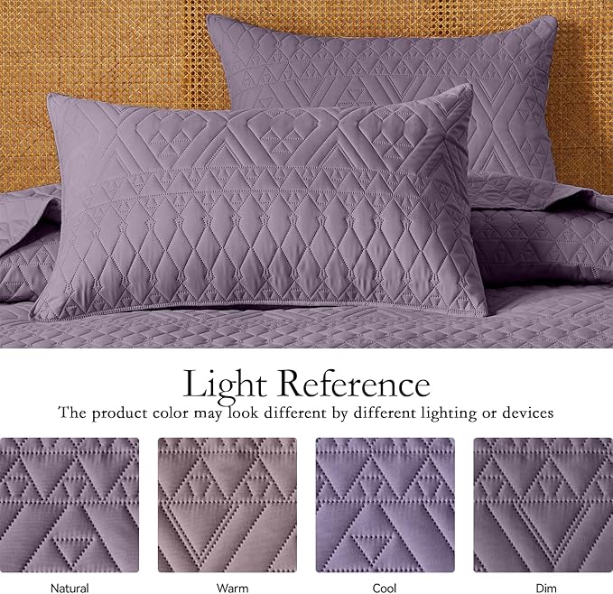 akkialla King/Cal King Quilt Set, Grayish Purple Lightweight Microfiber Bedspread Coverlet, Boho Geometric Pattern, Soft All-Season Bedding, 3-Piece (1 Quilt, 2 Pillow Shams) | Breathable fabric, Modern style, Easy care
