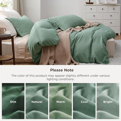 Bedsure Sage Green Oversized King Duvet Cover - 3 Pieces Prewashed Cotton-Like Extra Soft Bedding Set, Includes 1 Duvet Cover 120x98 Inches with Zipper Closure & 2 Pillow Shams, Comforter Not Included